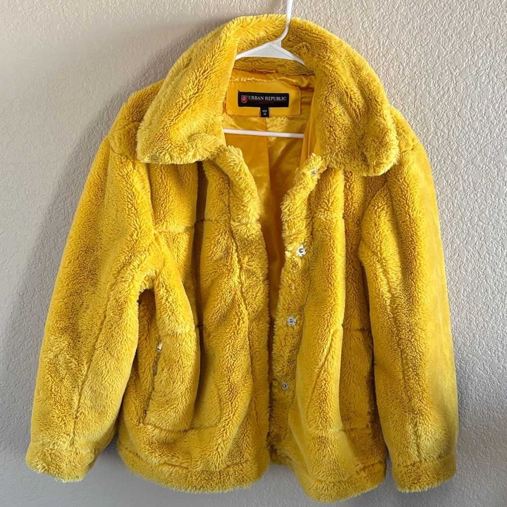 Urban Republic Vibrant Yellow Faux Fur Coat